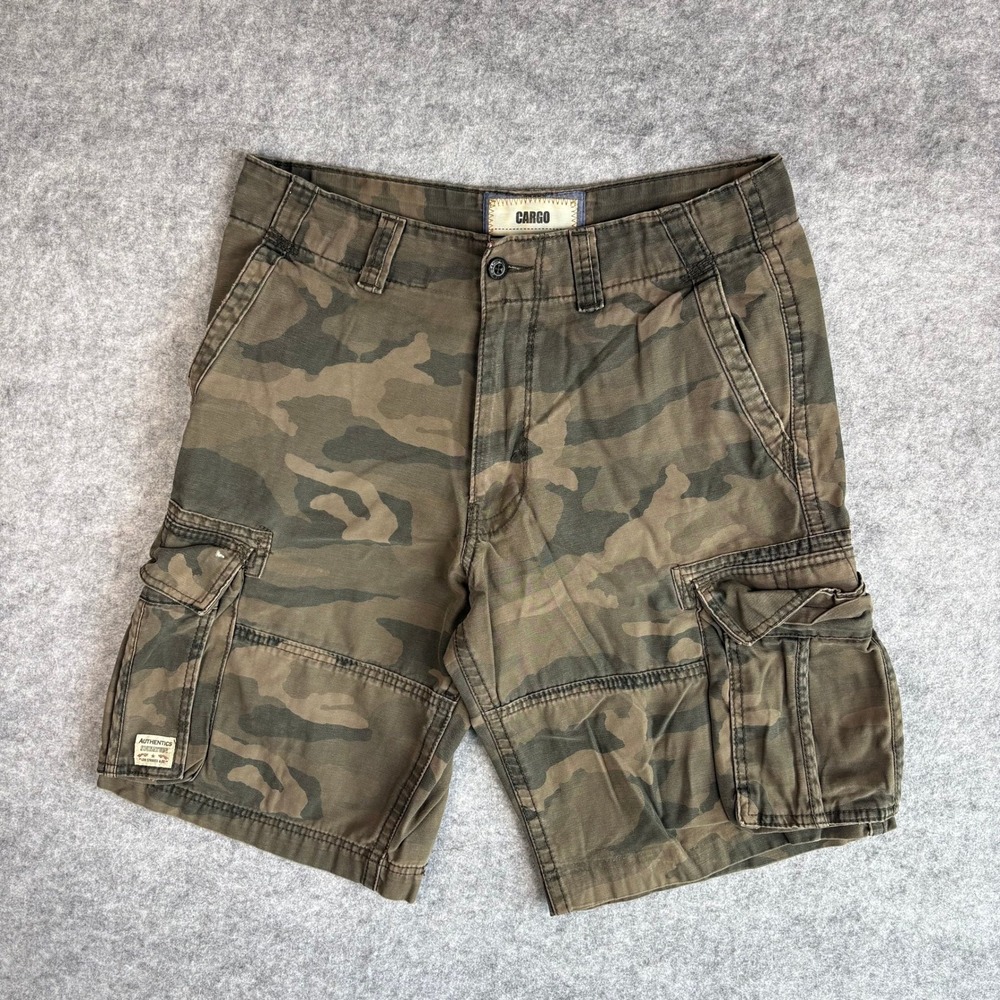 Signature by Levi Strauss Mens Camo Cargo Shorts W32 Green Brown Woodland Cotton